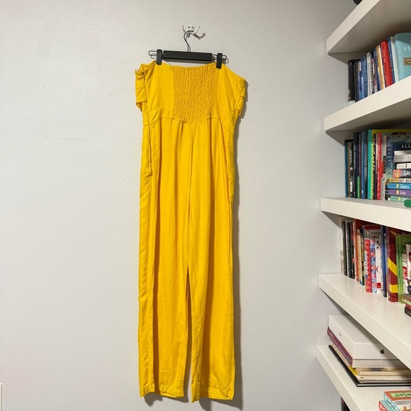 Derek Lam collective yellow strapless wide leg jumpsuit stretchy fabric size 48 - Picture 5 of 10